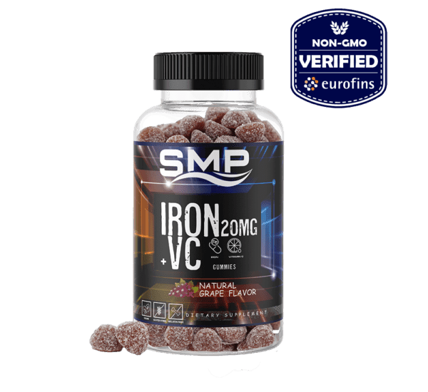 High Potency Iron Gummy - Microencapsulated Iron 20mg + Vitamin C - Men, Women, Prenatal Support Natural Grape Flavor & Color