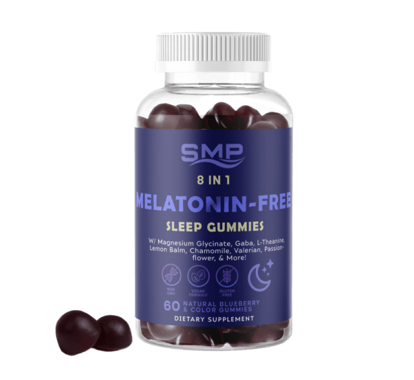 8 In 1 Melatonin Free Sleep Gummies W/ Magnesium Glycinate, GABA, L-Theanine, Lemon Balm, Chamomile, Valerian, Passionflower, & More! - Natural Bluebery Flavor – Gluten Free – Non-GMO – Vegan