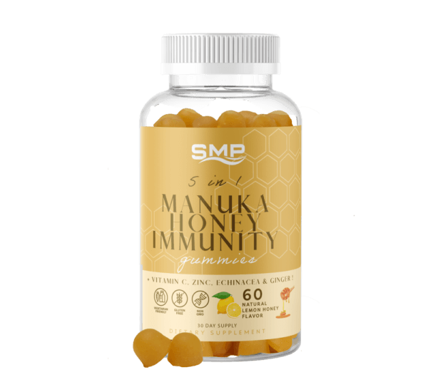 5 In 1 Manuka Honey Immunity Gummies + Vitamin C, Zinc, Echinacea& Ginger ! Natural Lemon Honey Flavor