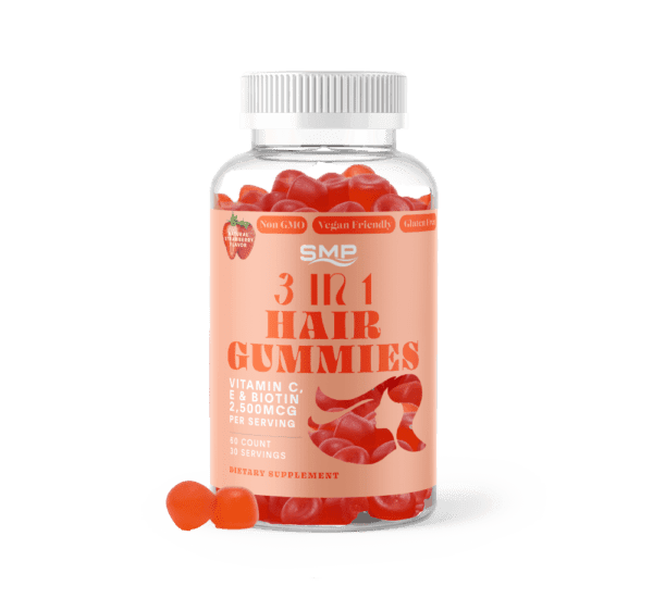 3 In 1 Hair Gummy W/ Vitamin C, E & Biotin 2,500mcg – Natural Strawberry Flavor
