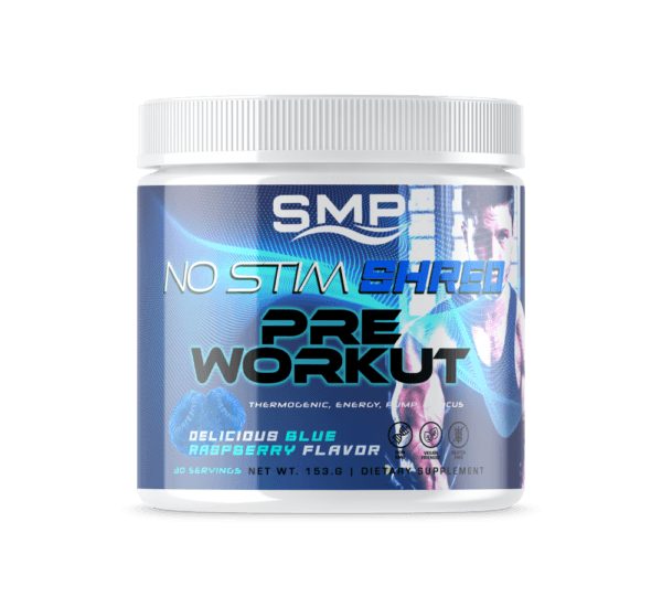 Non-Stim Shred Pre Workout Powder 168 g– Thermogenic, Energy, Pump, & Focus – Delicious Blue Raspberry Flavor – 30 Servings - Non-GMO – Gluten-Free – Vegan Friendly