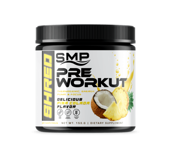 Shred Pre Workout Powder 165 g – Thermogenic, Energy, Pump, & Focus – Delicious Pina Colada Flavor – 30 Servings - Non-GMO – Gluten-Free – Vegan Friendly
