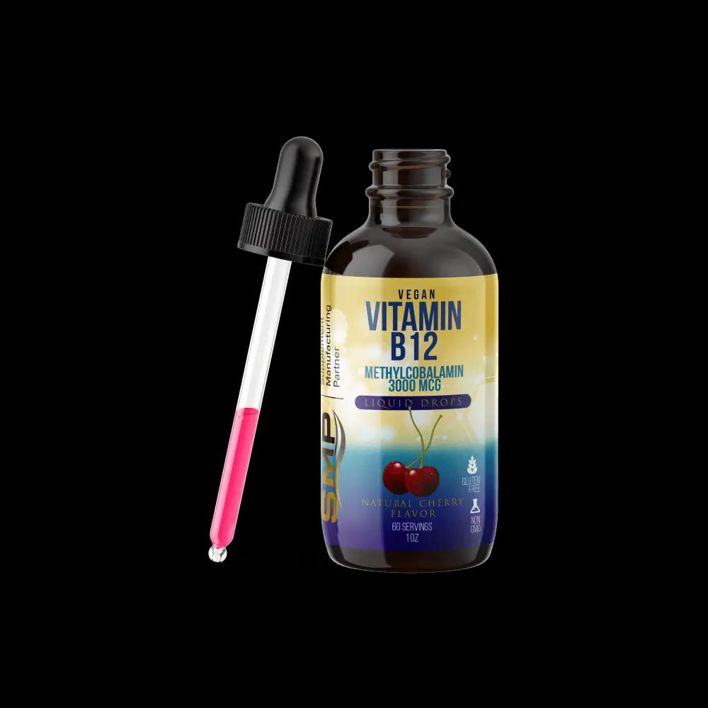 vegan vitamin b12 liquid drops w methylcobalamin 3000mcg natural cherry flavor 60 servings 1oz non gmo gluten free