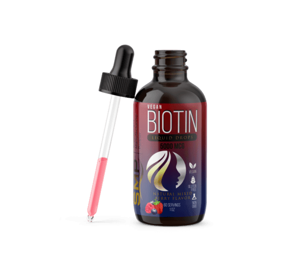 vegan biotin liquid drops 5000mcg mixed berry flavor 60 servings 1oz non gmo gluten free