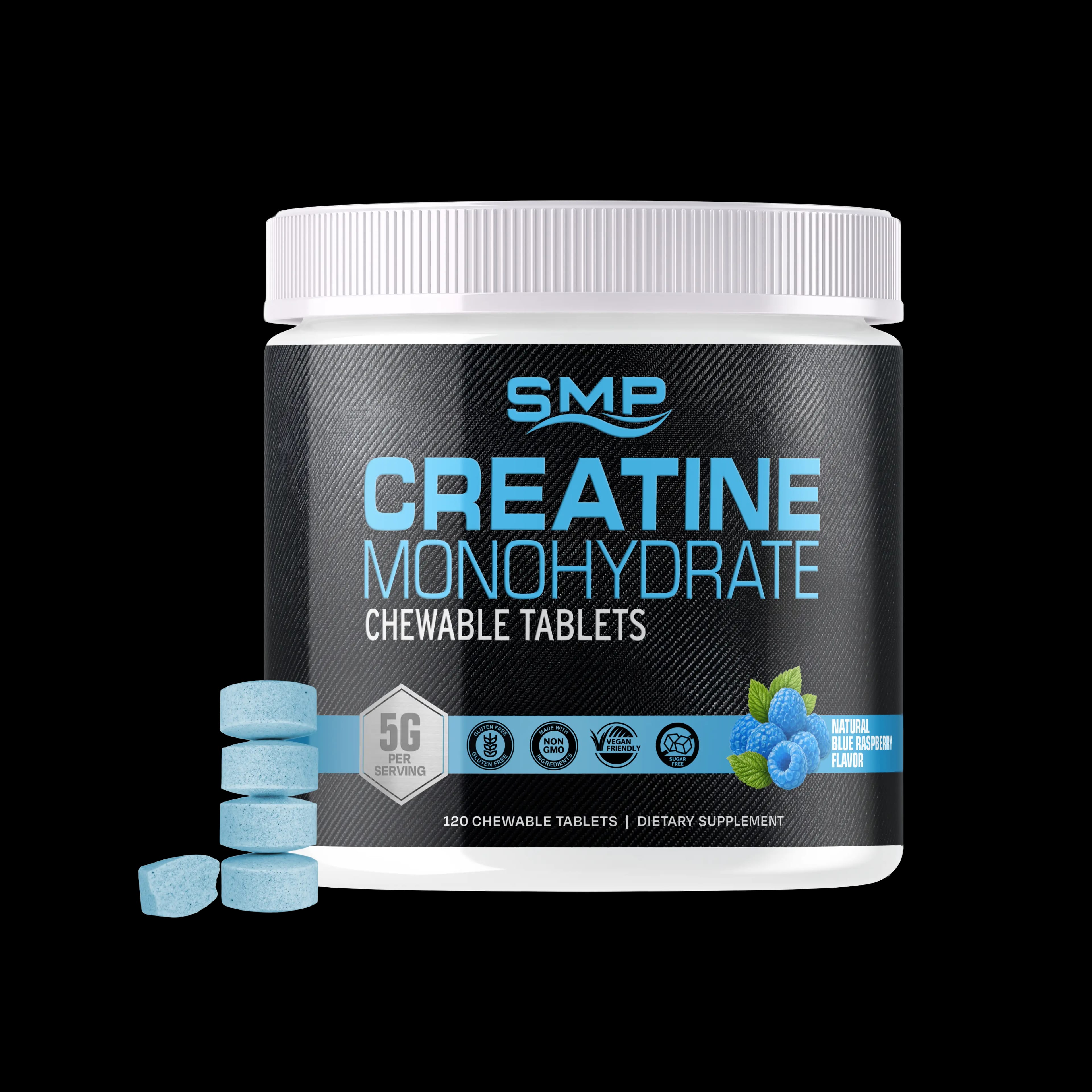 Sugar Free Natural Sour Blue Raspberry Creatine Chewable Tablets, 1.25g