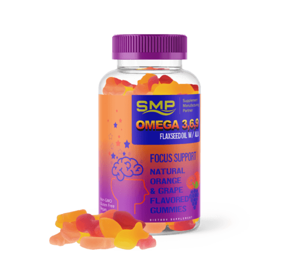 Omega 3,6,9 Gummies – Men & Women – Flaxseed Oil W/ ALA – Natural Orange & Grape Flavor & Color – Non-GMO – Gluten-Free – Vegan – Allergen-Free