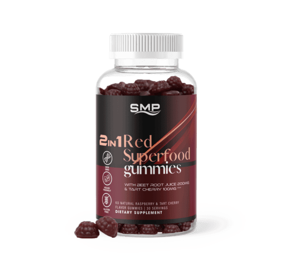 2 In 1 Red Superfood W/ Beet Root Juice 200mg & Tart Cherry 100mg*** Gummies – Natural Raspberry & Tart Cherry Flavor