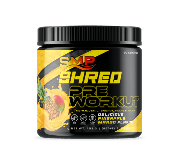 Shred Pre Workout Powder 180 g – Thermogenic, Energy, Pump, & Focus – Delicious Pineapple Mango Flavor – 30 Servings - Non-GMO – Gluten-Free – Vegan Friendly