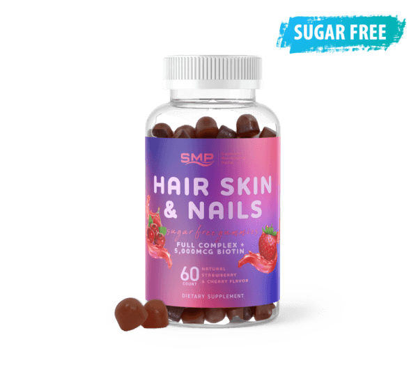 Sugar Free Hair, Skin, and Nails Gummies - Natural Strawberry & Cherry Flavor - Full Complex + 5,000mcg Biotin