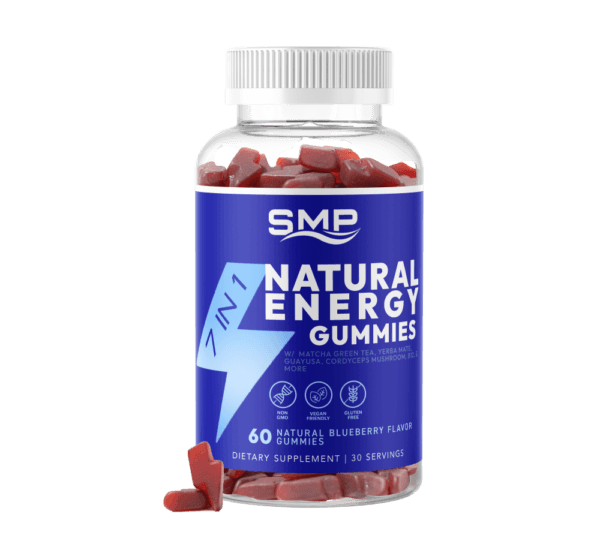 7 In 1 Natural Caffeine Free Energy Gummy W/ Organic Matcha Green Tea, Yerba Mate, Guayusa, Cordyceps Mushroom, B12, & More - Natural Peach Flavor – Gluten Free – Non-GMO – Vegan