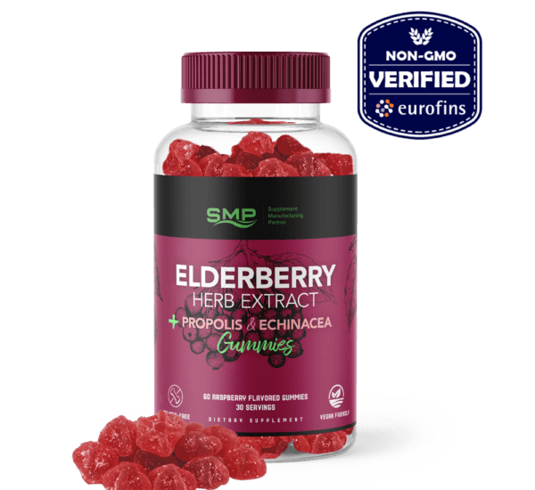 Elderberry Herb Extract + Propolis & Echinacea Gummies W/ Vitamin C – Natural Raspberry Flavor