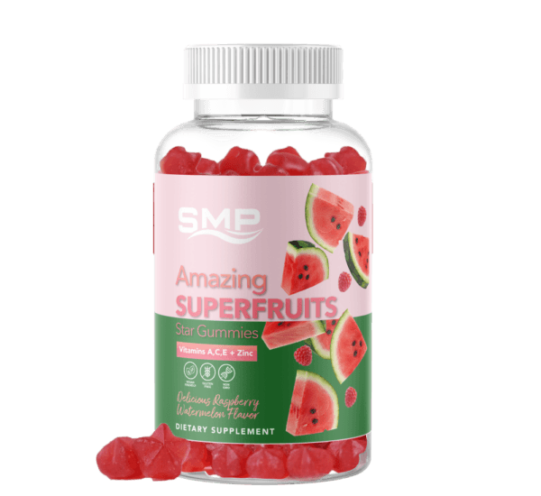 Amazing Superfruits Star Gummies w/ A,C,E + Zinc - Organic Silica, Antioxidant Blend (Acai, Acerola, Goji +) Raspberry Watermelon Flavor