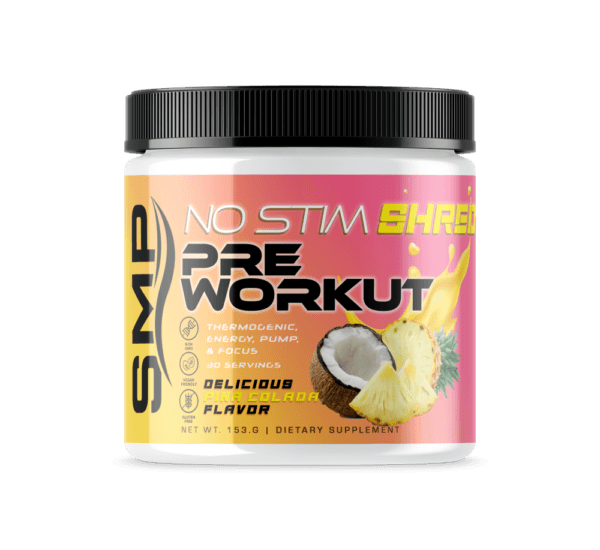 Non-Stim Shred Pre Workout Powder 162 g – Thermogenic, Energy, Pump, & Focus – Delicious Pina Colada Flavor – 30 Servings - Non-GMO – Gluten-Free – Vegan Friendly