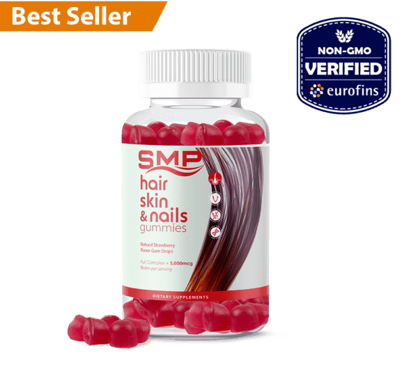 Hair, Skin, and Nails Gummies - Natural Strawberry Flavor Gum Drops - Full Complex + 2,500mcg Biotin/Gummy
