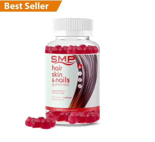 Hair, Skin, and Nails Gummies - Natural Strawberry Flavor Gum Drops - Full Complex + 2,500mcg Biotin/Gummy