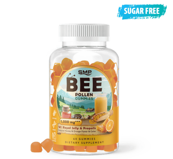Sugar Free Bee Pollen Gummy  W/ Royal Jelly & Propolis 1,000mg – Natural Honey Orange Flavor & Color