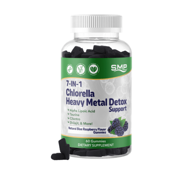 7 In 1 Chlorella Heavy Metal Detox Support Gummy W/ Alpha Lipoic Acid, Taurine, Cilantro, Shilajit, & More ! – Natural Blue Raspberry  Flavor – Gluten Free – Non-GMO – Vegan
