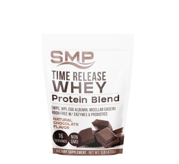 Time Release Whey Protein Blend 1Lb Bag (WPC, WPI, Egg Albumin, Micellar Casein) rBGH Free W/ Enzymes & Probiotics – Natural Chocolate Flavor – Non-GMO