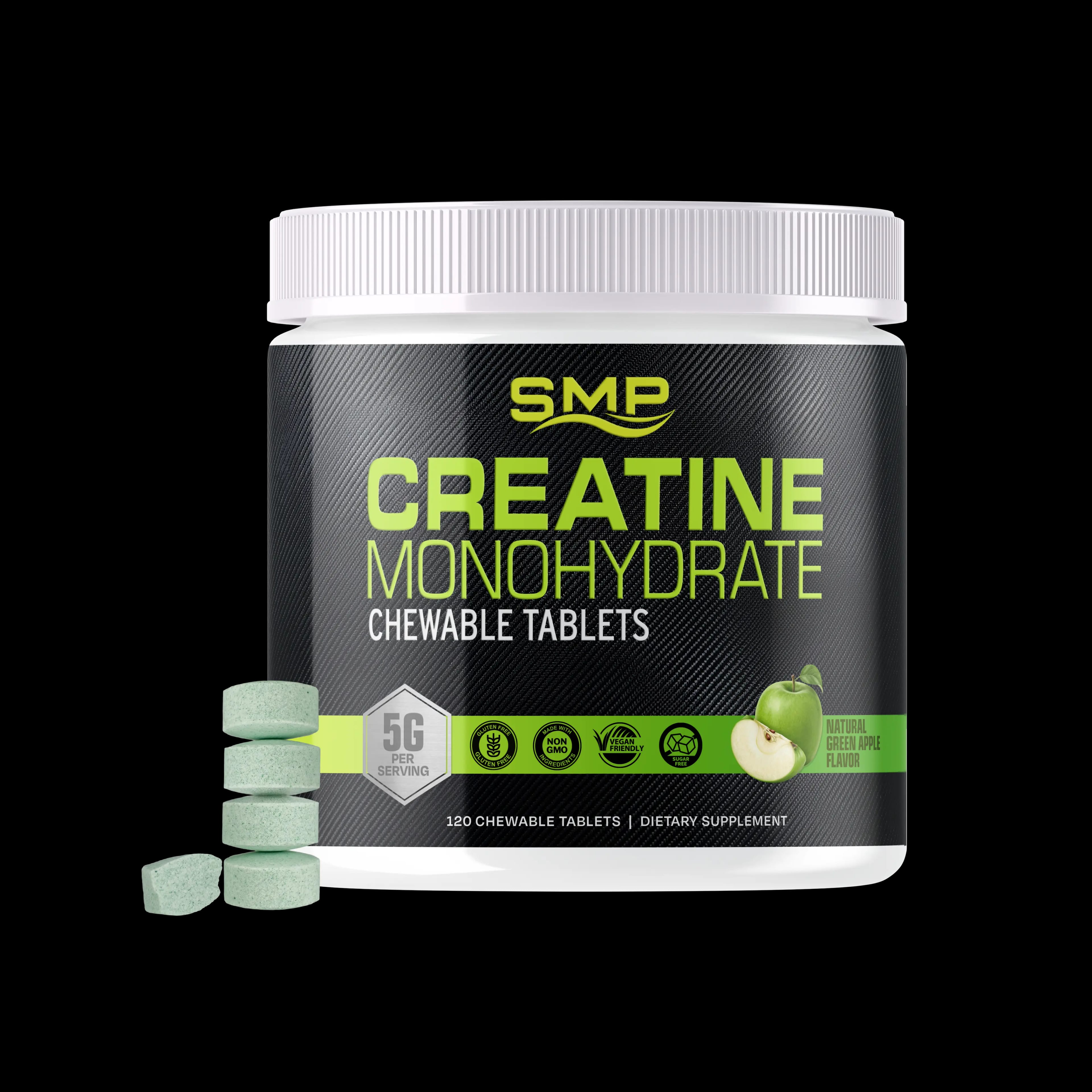 Sugar Free Natural Sour Green Apple Creatine Chewable Tablets, 1.25g
