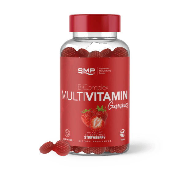 B-Complex Multivitamin Gummies + Vitamin C - Natural Strawberry Flavor & Color - Button Shape