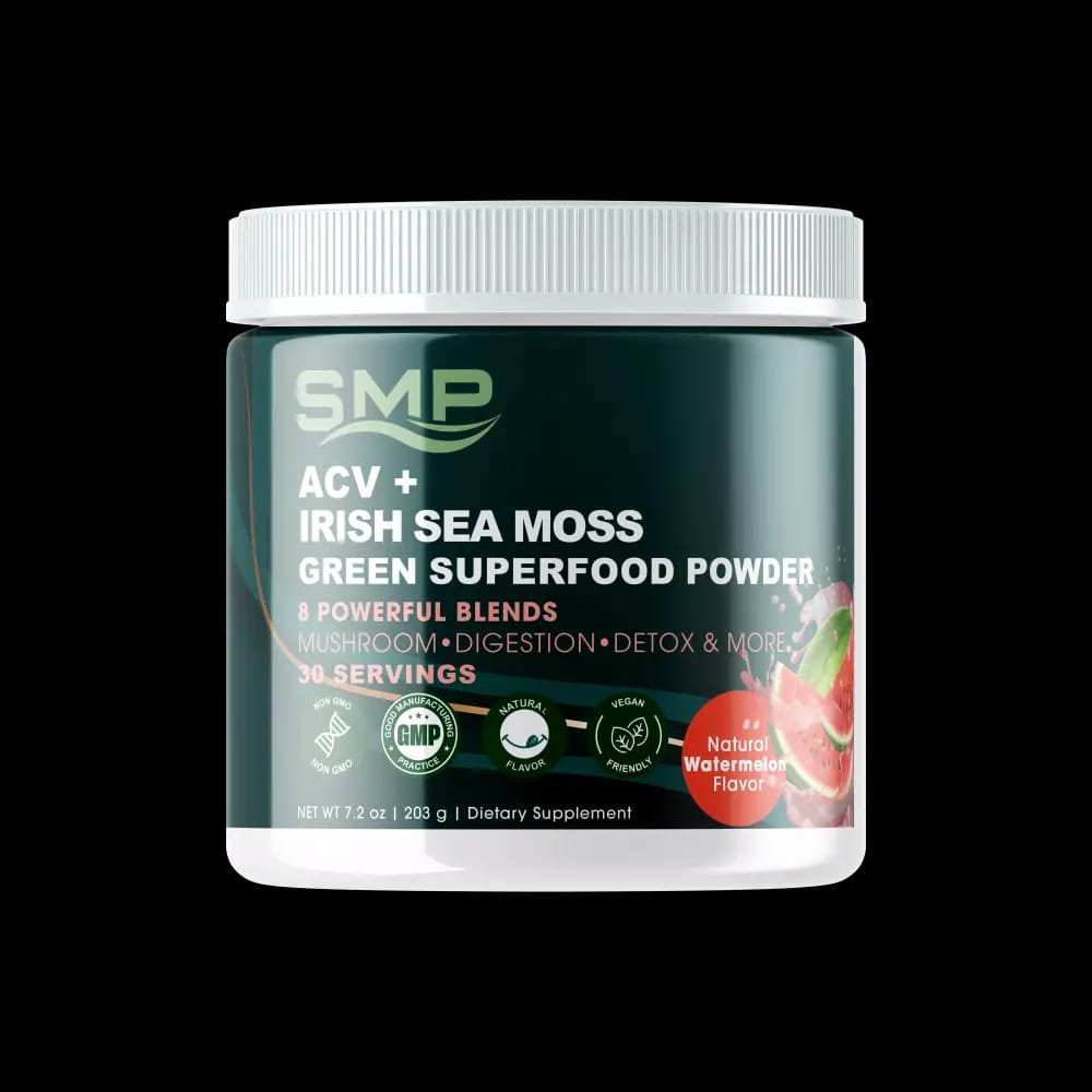 ACV + Organic Irish Sea Moss Green Superfood Powder W/ 8 Powerful Blends 203.1 g Watermelon Flavored (FILL ONLY)