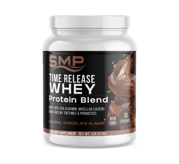 Time Release Whey Protein Blend 1 Lb (458.368 g) Bottle (WPC, WPI, Egg Albumin, Micellar Casein) rBGH Free W/ Enzymes & Probiotics – Natural Chocolate Flavor – Non-GMO