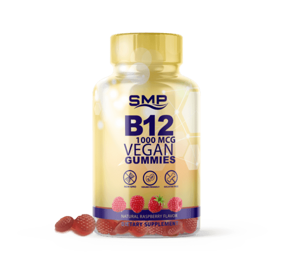 B12 1000mcg Vegan Gummies – Natural Raspberry Flavor & Color – Button Shape