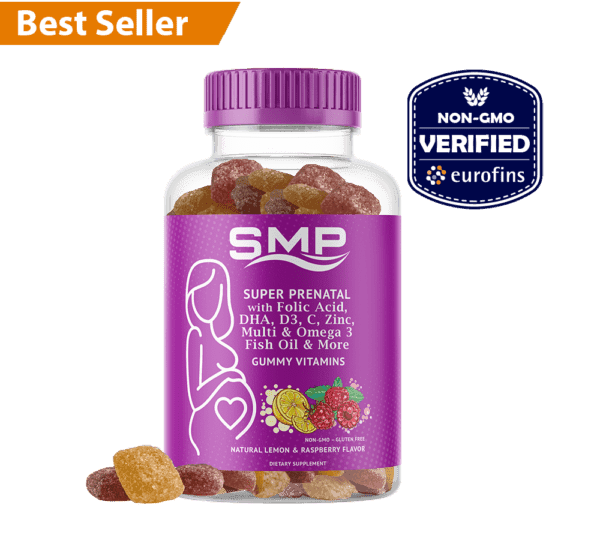 Prenatal Gummy Vitamin For Women W/ Folic Acid, DHA, D3, C, Zinc, Omega 3 Fish Oil &  -Natural Lemon & Raspberry