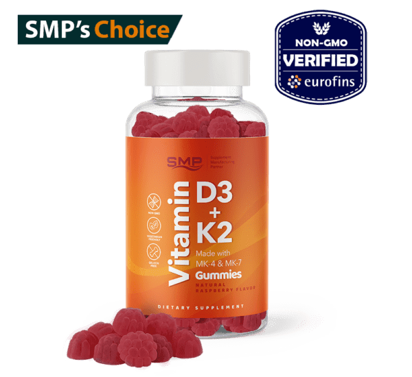 K2 + D3 Pectin Gummies W/ MK-4 & MK-7 – Natural Raspberry Flavor & Color