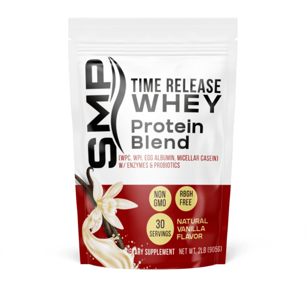 Time Release Whey Protein Blend 2Lb Bag (WPC, WPI, Egg Albumin, Micellar Casein) rBGH Free W/ Enzymes & Probiotics – Natural Vanilla Flavor – Non-GMO