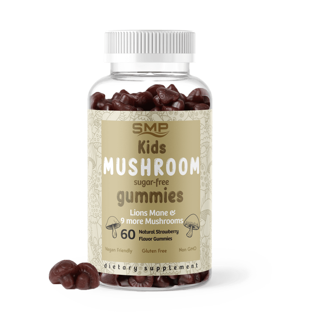 Kids 4+ Sugar Free Mushroom 10-Plex Gummies – Lions Mane & 9 more Mushrooms – Fruiting Body – Nat. Strawberry Flavor – Non-GMO – Gluten-Free – Vegan