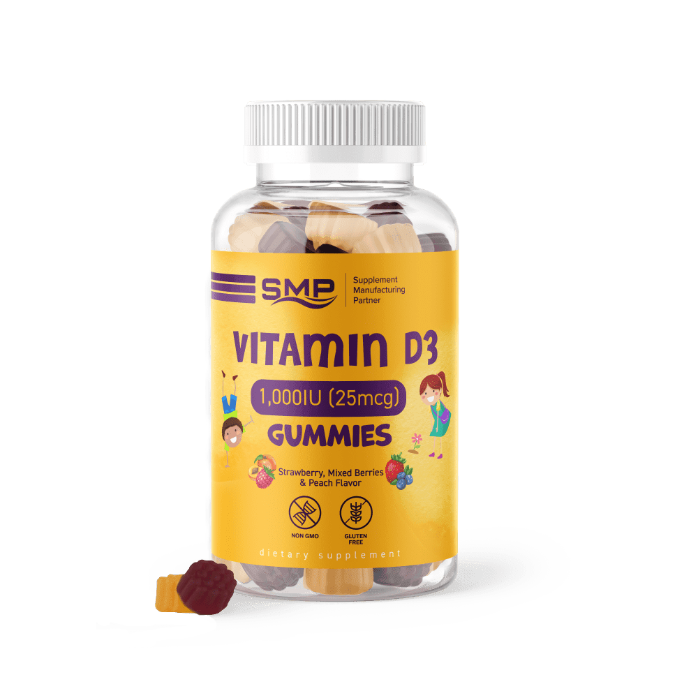 Kids Vitamin D3 1,000IU (25 mcg) - Natural Strawberry, Mixed Berry & Peach Flavors – Non-GMO – Gluten Free – Vegetarian Friendly