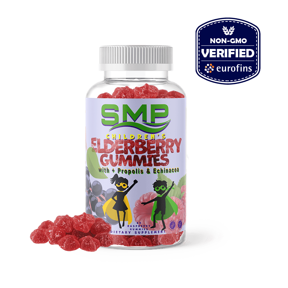 Kids Elderberry Herb Extract + Propolis & Echinacea Gummies - Raspberry Flavor - Gelatin-Free - Vegetarian-Friendly