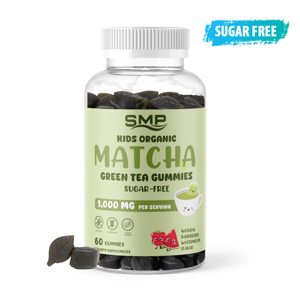 Kids 1,000mg*** Organic Matcha Green Tea Gummy – Sugar Free – Natural Strawberry Watermelon Flavor & Color – Gluten Free – Non-GMO – Vegan Friendly