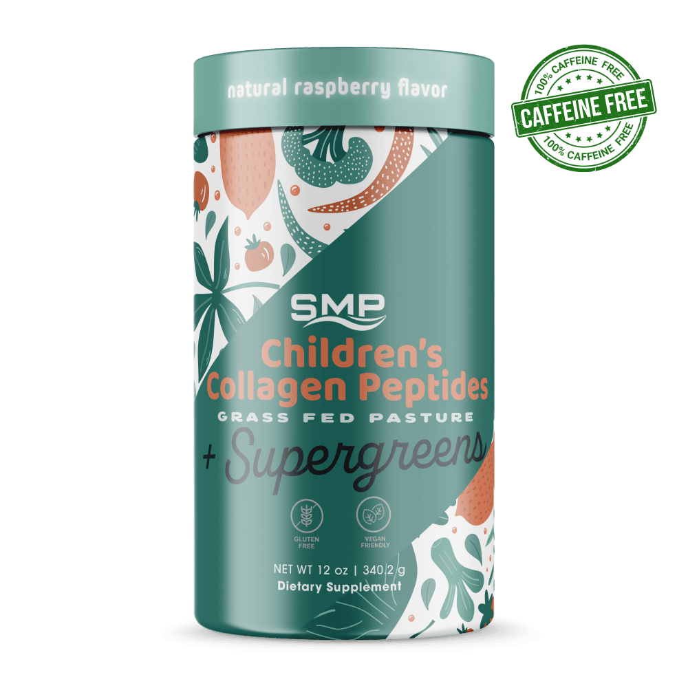 Kids InstaSorb Collagen Peptides (Type I, III) + Supergreens - 30 Servings - Natural Raspberry Flavor - Grass-Fed - Pasture-Raised - Premium Quality Protein - Non-GMO