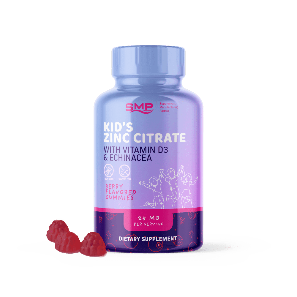 Kids Zinc Citrate Gummies 25mg Per Serving W/ Vitamin D3 & Echinacea  – Berry Flavor – Gelatin-Free – Non-GMO