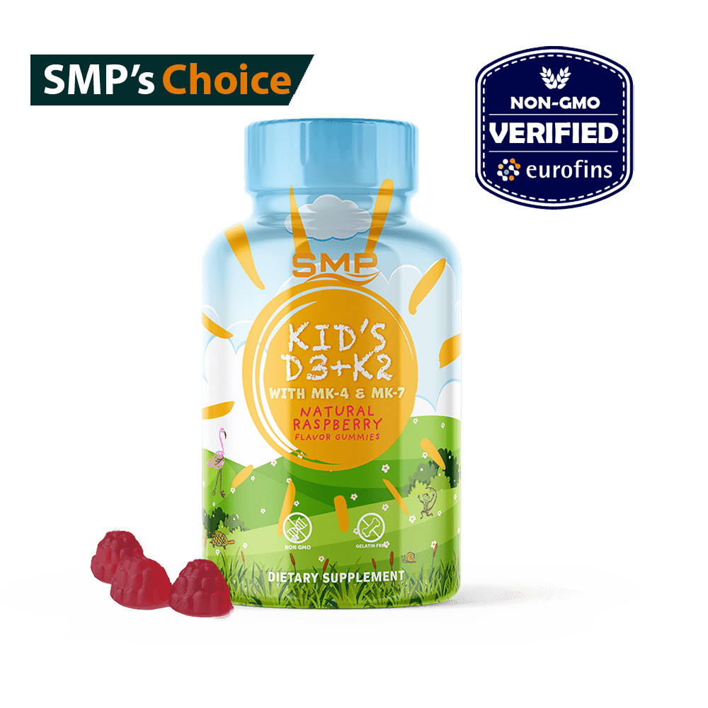 Kids 4+ K2 + D3 Pectin Gummies W/ MK-4 & MK-7  – Natural Raspberry Flavor & Color – Gelatin-Free – Vegetarian – Non-GMO