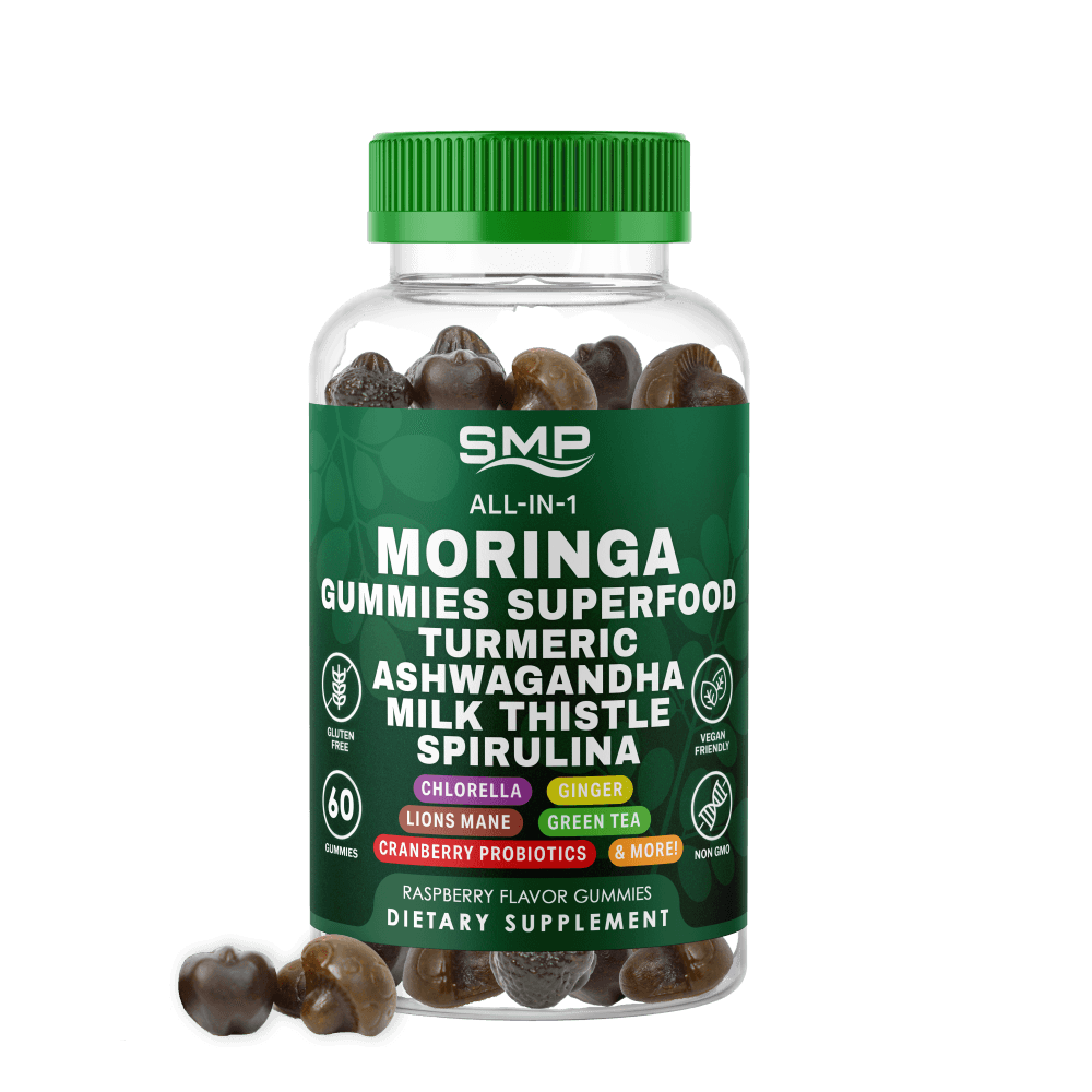 Moringa Gummies Superfood W/ Turmeric, Ashwagandha, Milk Thistle, Spirulina, Chlorella, Ginger, Lions Mane, Green Tea, Cranberry Probiotics, & More ! Non-GMO - Gluten Free - Vegan Friendly