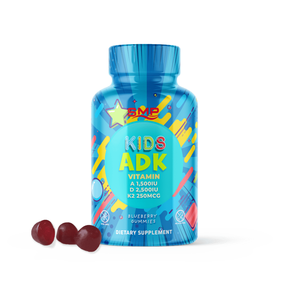 Kids 4+ ADK Vitamin Gummies W/ MK-4 & MK-7  3,000 IU Vitamin A – 5,000IU Vitamin D3 – 500mcg K2 – Natural Blueberry Flavor & Color – Gelatin-Free – Vegetarian – Non-GMO