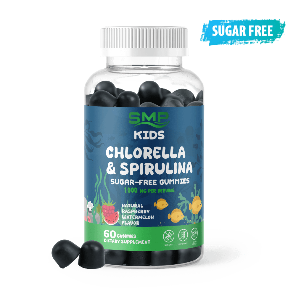 Kids 1,000mg*** Chlorella & Spirulina Gummy – Sugar Free – Natural Raspberry Watermelon Flavor & Color – Gluten Free – Non-GMO – Vegan Friendly