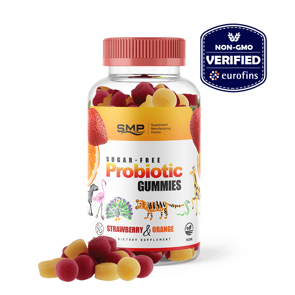 Kids Sugar Free Probiotic Gummies – 5 Billion CFU - Mixed Assorted Natural Flavors & Colors - Non-GMO – Gluten-Free – Vegan – Allergen-Free