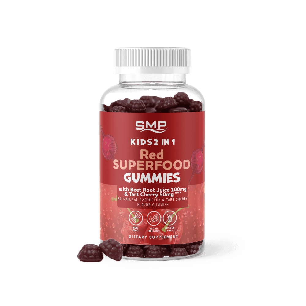 Kids 2 In 1 Red Superfood W/ Beet Root Juice 100mg & Tart Cherry 50mg*** Gummies – Natural Raspberry & Tart Cherry Flavor – Non-GMO – Gluten Free – Vegan