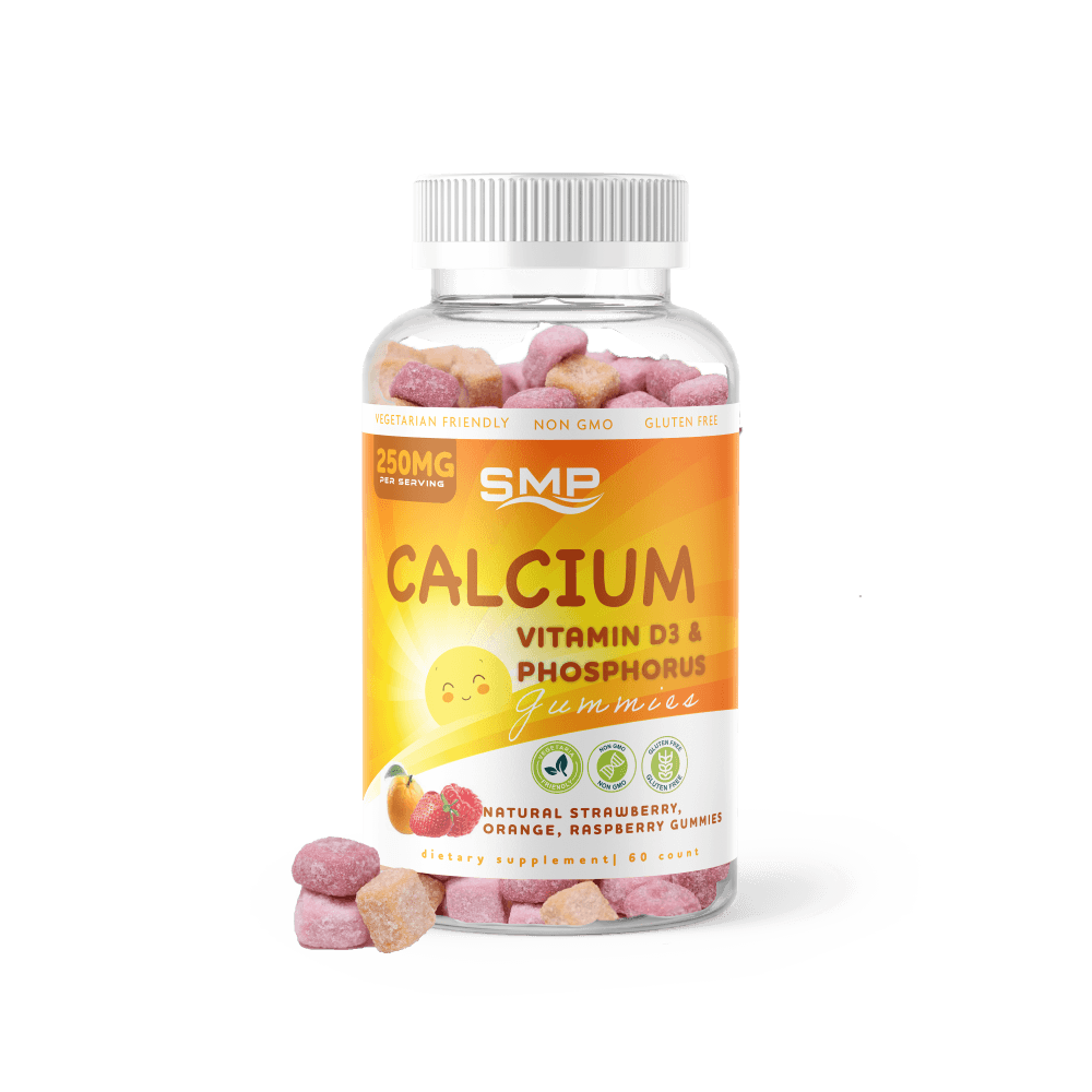 Kids High Potency 250mg Calcium + Vitamin D3 & Phosphorus Gummies – Mixed Flavors & Natural Colors – Gluten Free - Non-GMO – Vegetarian Friendly