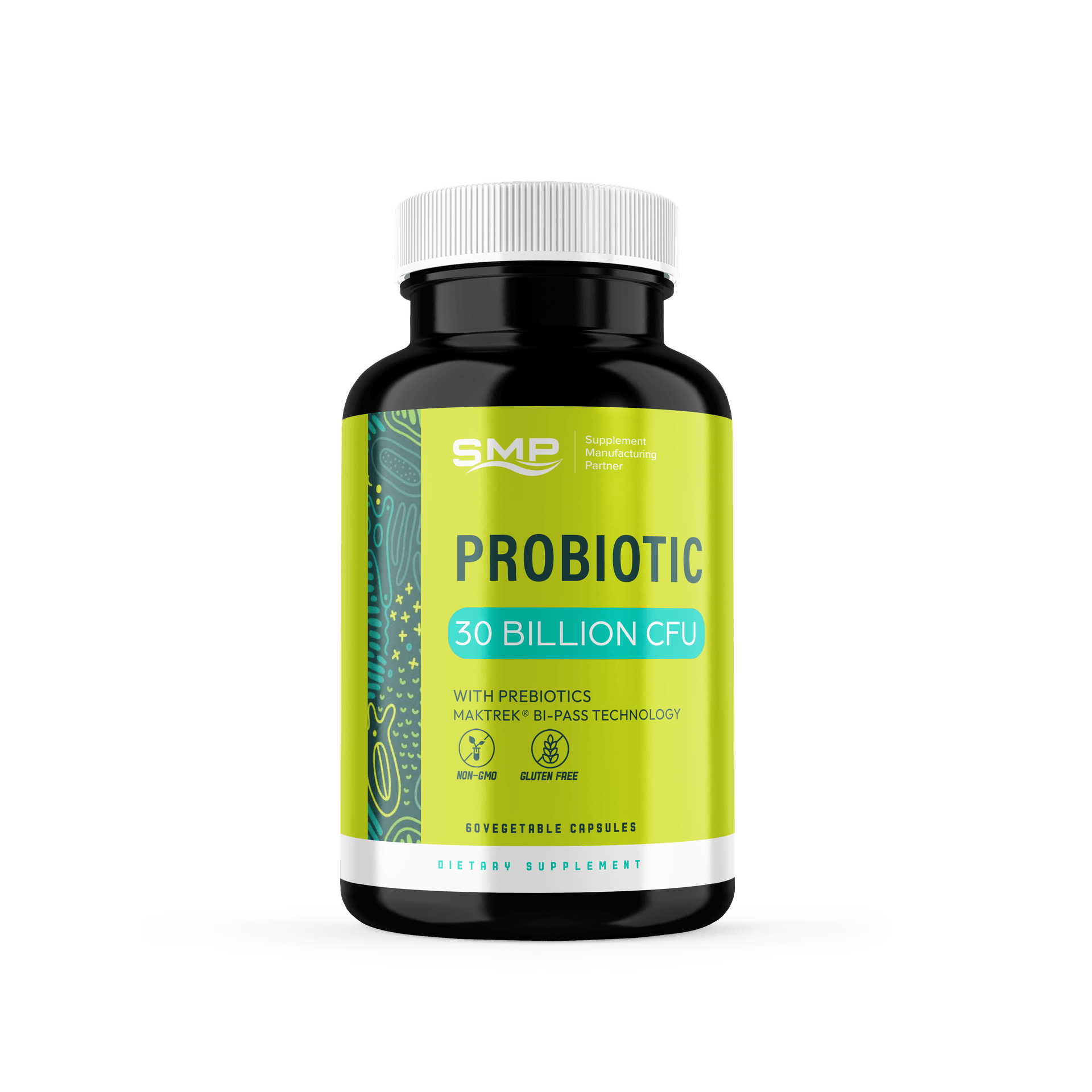 30 Billion CFU Probiotic W/ Prebiotics - Maktrek® Bi-Pass Technology – Non-GMO – Gluten Free – Vegan