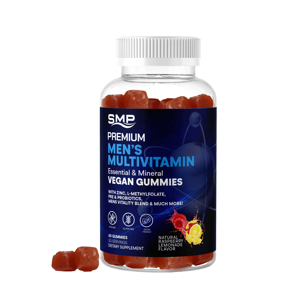 Mens Premium Vegan Multivitamin & Essential Minerals Gummy W/ Zinc, L-Methylfolate, Pre & Probiotics, Mens Vitality Blend & Much More! Natural Raspberry Lemonade Flavor – Non-GMO – Gluten-Free