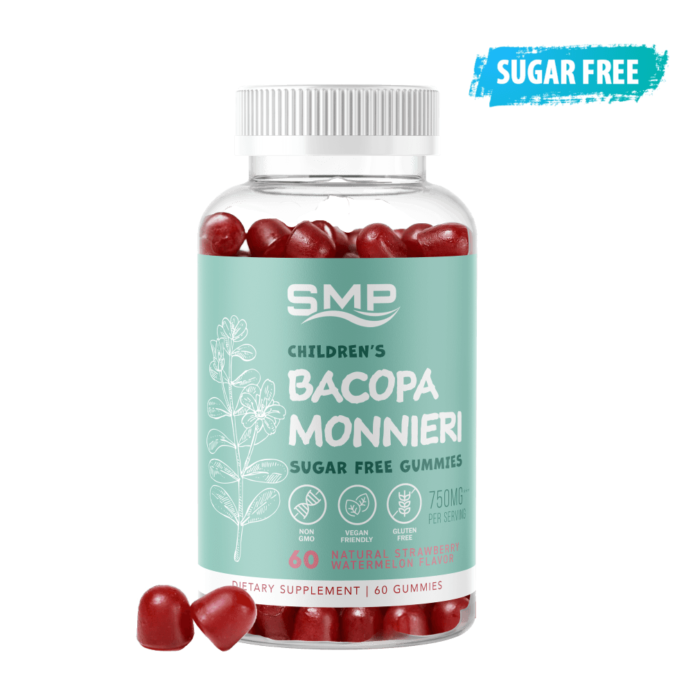 Kids 750mg*** Bacopa Monnieri Gummy – Sugar Free – Natural Strawberry Watermelon Flavor & Color – Gluten Free – Non-GMO – Vegan Friendly