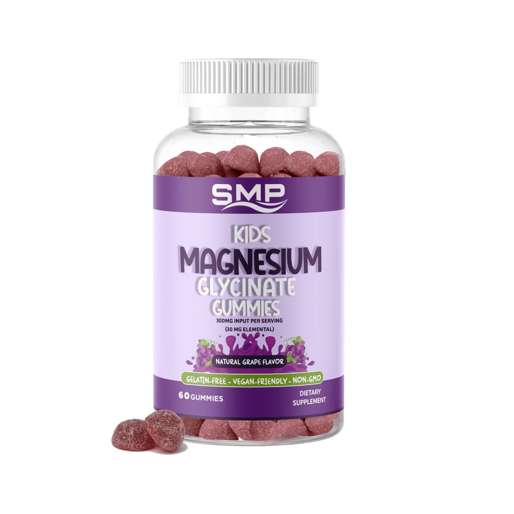 Kids Magnesium Glycinate Gummies 300mg Input – 30mg Elemental – Natural Grape Flavor – Gelatin-Free – Vegan-Friendly – Non-GMO