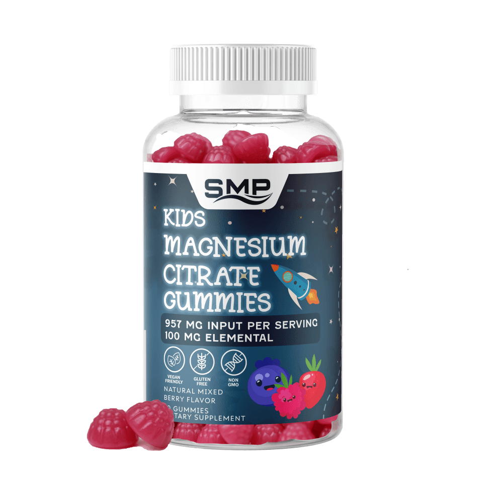 Kids Magnesium Citrate Gummies – 957mg Input Per Serving – 100mg Elemental – Natural Mixed Berry Flavor – Gelatin-Free – Vegan-Friendly – Non-GMO