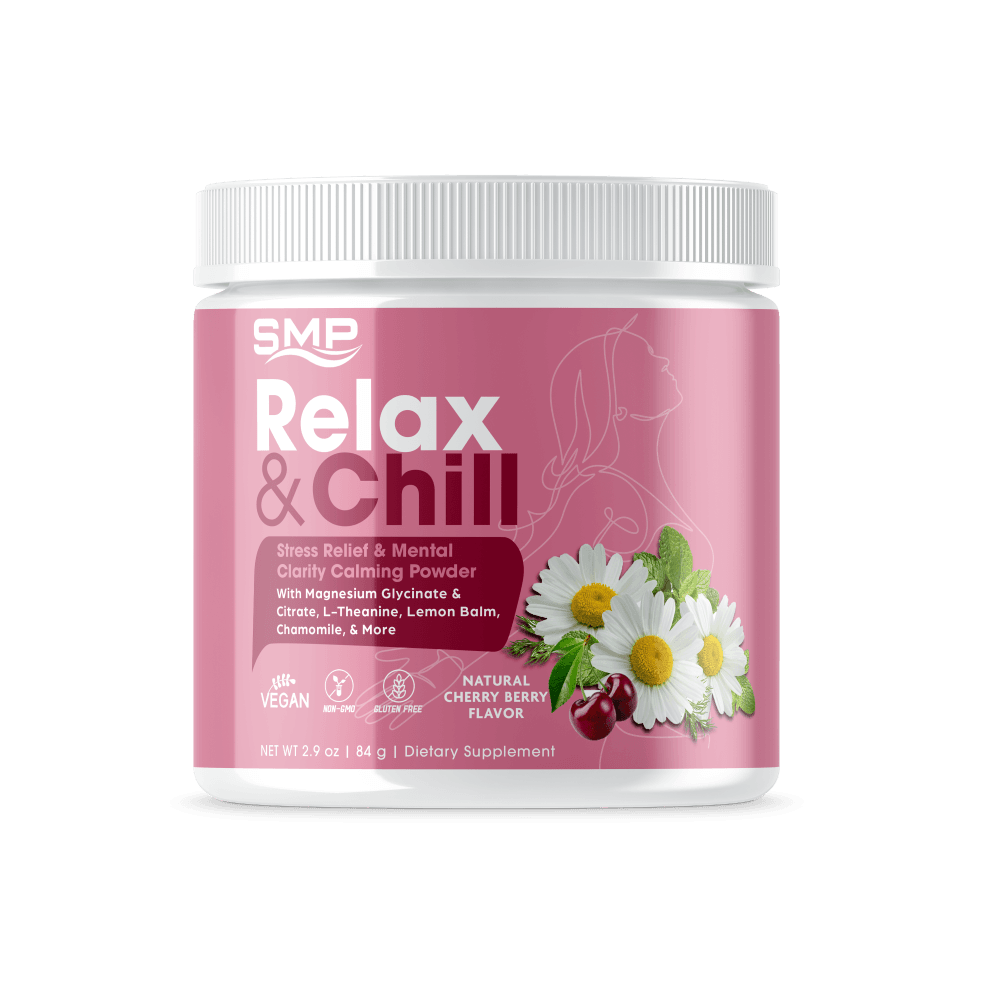 Relax & Chill Stress Relief & Mental Clarity Calming Powder W/ Magnesium Glycinate & Citrate, L-Theanine, Lemon Balm, Chamomile, & More ! Natural Cherry Berry Flavor – Non-GMO – Gluten Free – Vegan Friendly