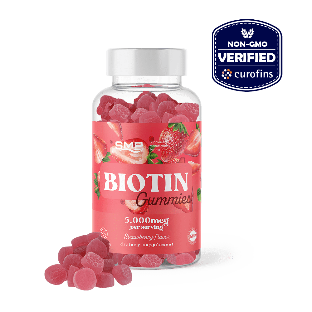 Biotin Vegan Gummies 5,000mcg – Natural Strawberry Flavor – Non-GMO – Gluten-Free - Gelatin Free - Vegan Friendly